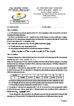 Đề thi học sinh giỏi trại hè Hùng Vương môn Hóa học Lớp 10 năm 2019 - Sở giáo dục và đào tạo Sơn La